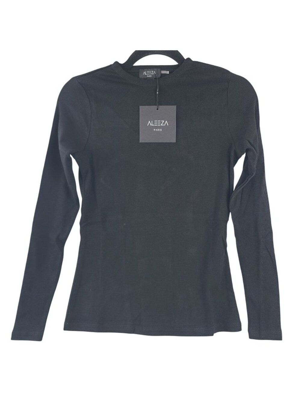 NEW Aleeza Paris Black Long Sleeve Fitted Top Sz XS Cotton Blend Ribbed Design